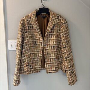 Lafayette 148 NY Straw Jewel Tone Blazer Size 14 Tweed Gold Tones Women’s